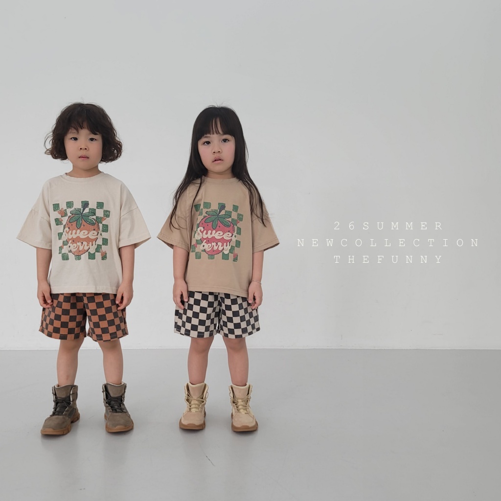 正韓夏thefunny 甜美方塊草莓短袖上衣