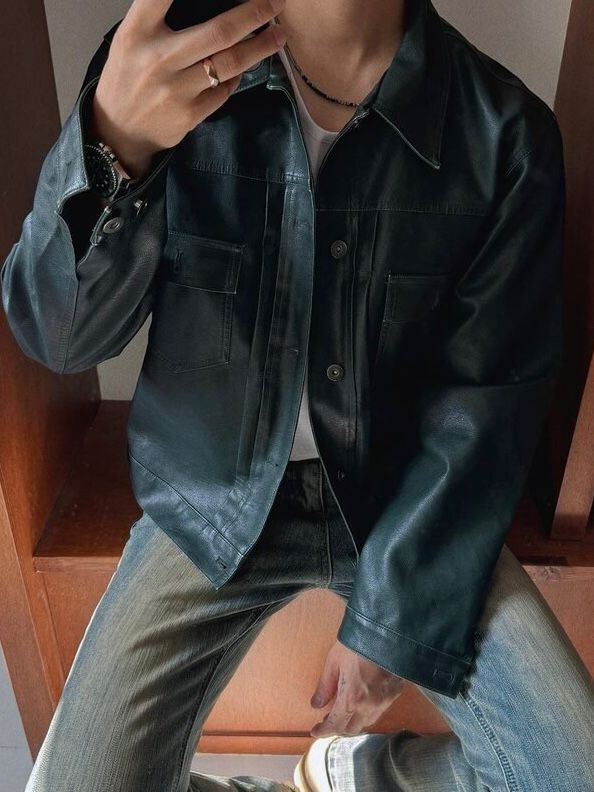 反領開胸合成皮褸 OWN-060JK