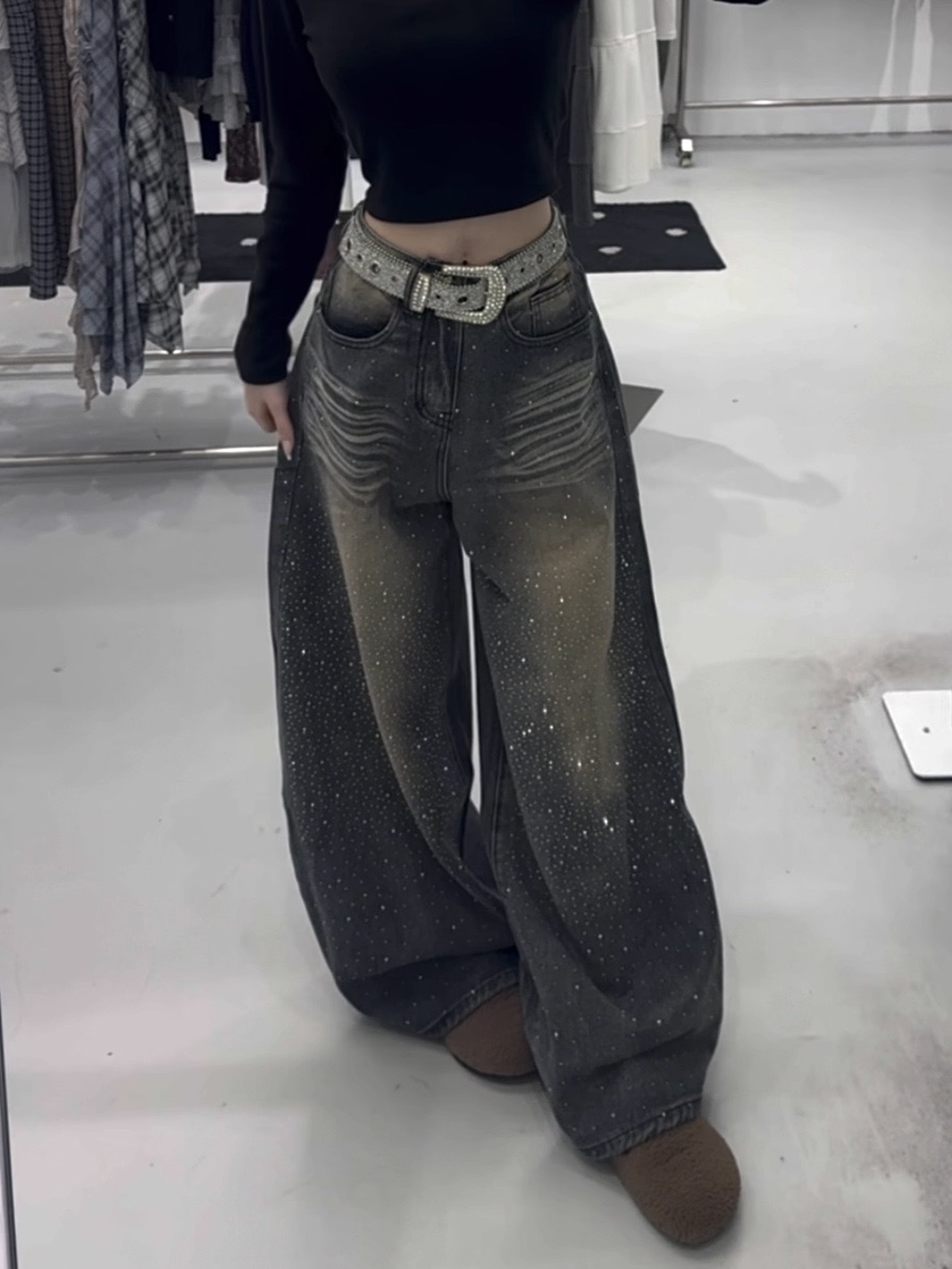 辣妹貓鬚水鑽牛仔褲