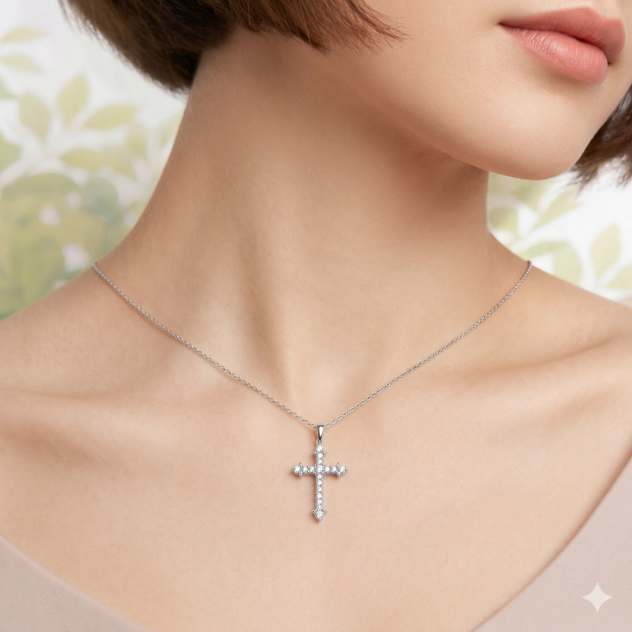 全新18K白金47份鑽石十字架吊墜