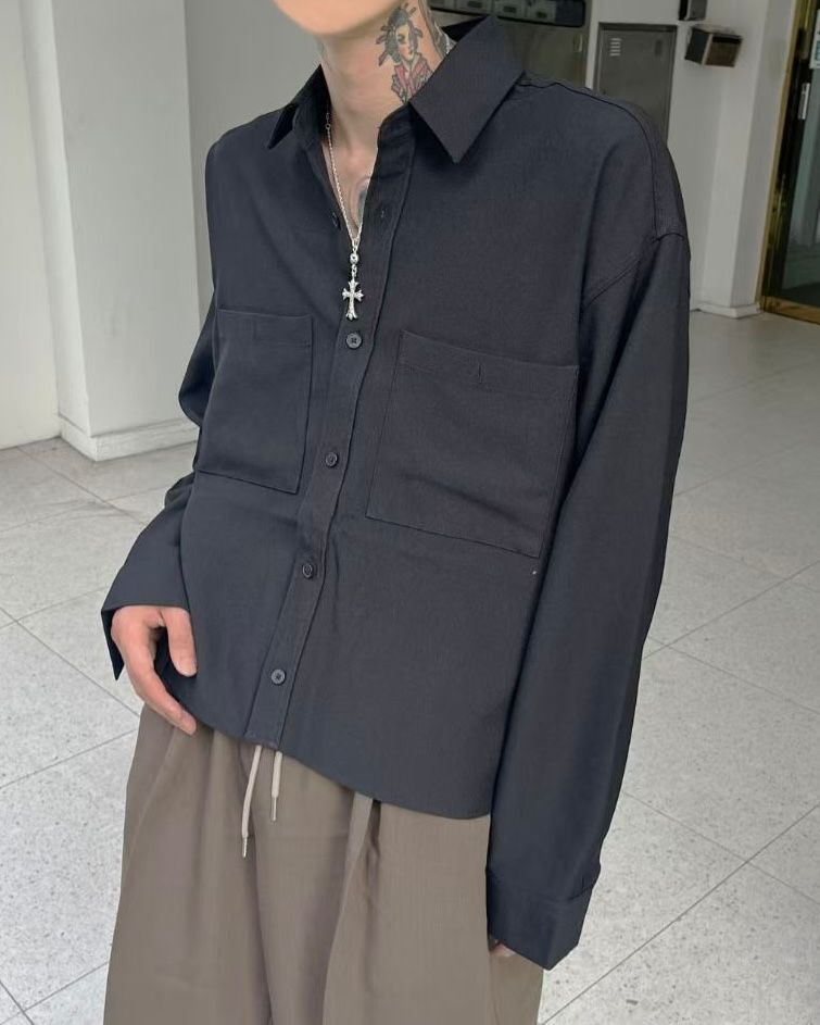 淨色雙袋口長袖恤衫 S1882