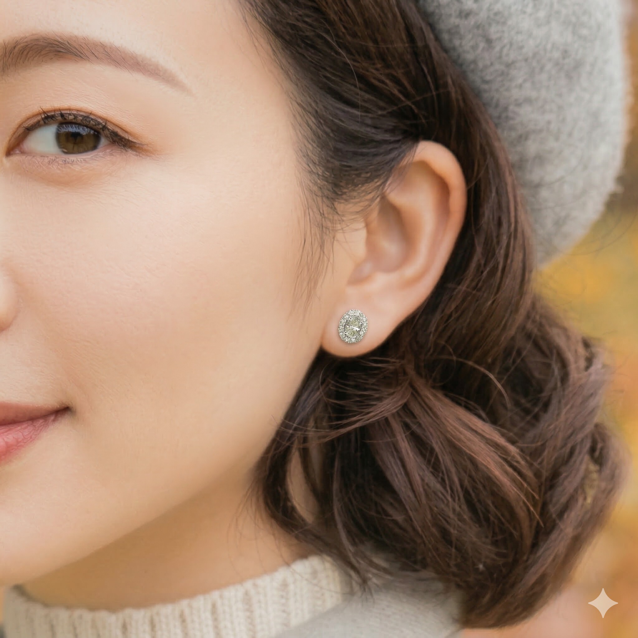 全新18K白金【主石83份蛋形鑽石】配小鑽共1卡27份耳環