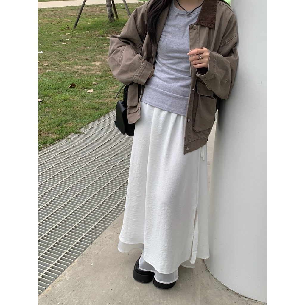 A18 日常感的側開衩雙層紗裙 #4526