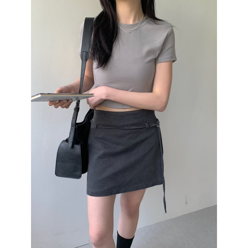 A19 好看復古色 水洗側帶褲裙 #4527