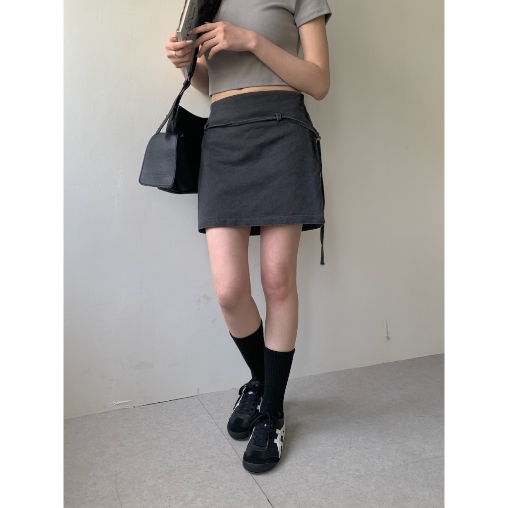 A19 好看復古色 水洗側帶褲裙 #4527