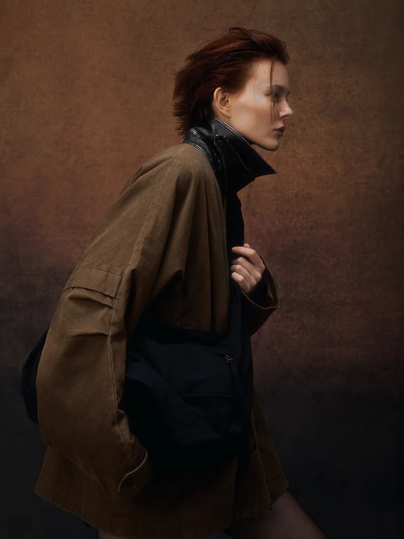 Enclave｜Loose Fit A-Line “TSFM” Coat (Black/Khaki)