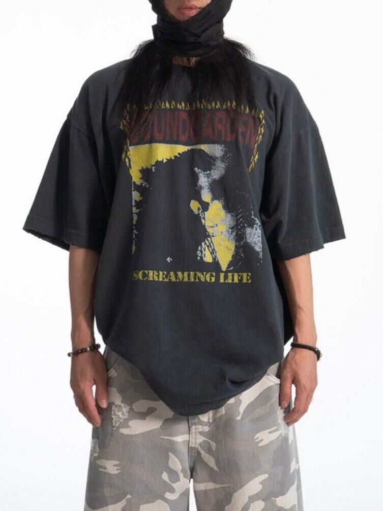 洗水英文字圖案短袖Tee ARCHIVE-362T