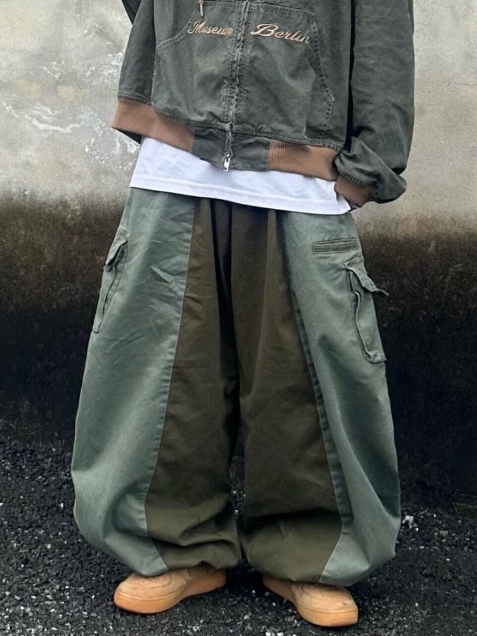 拼色工裝鬆身褲 UNUSED-138P