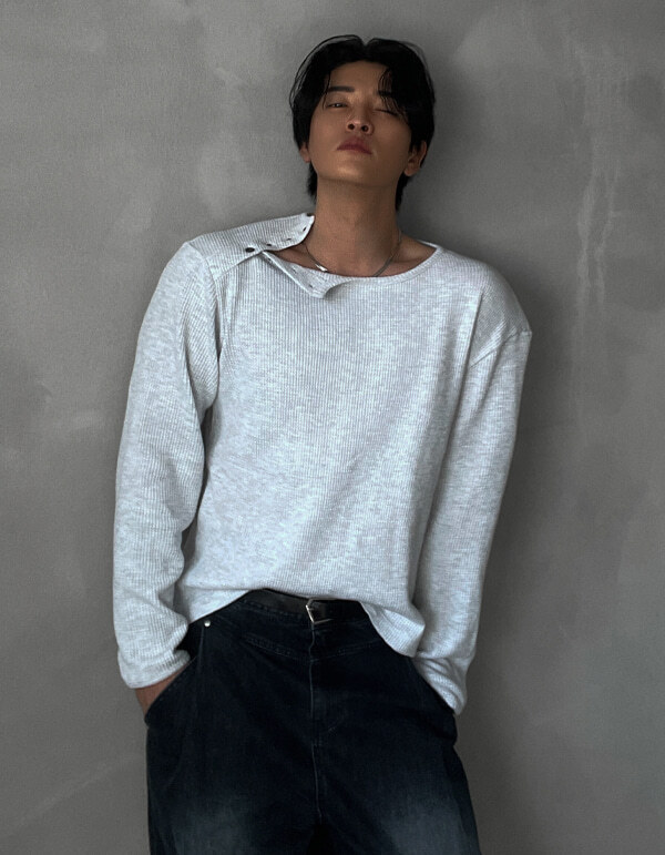 華夫格肩扣長袖T恤