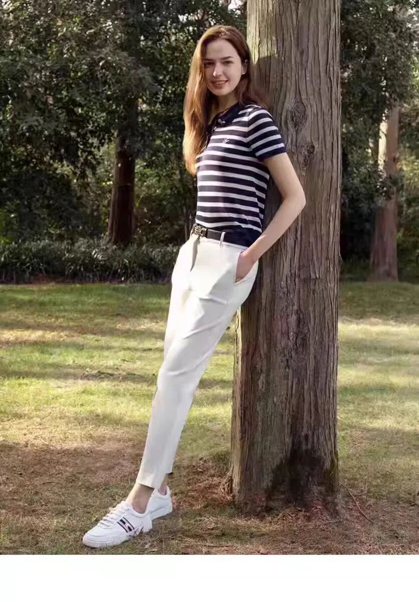 TOMMY 女款 間條短袖Polo