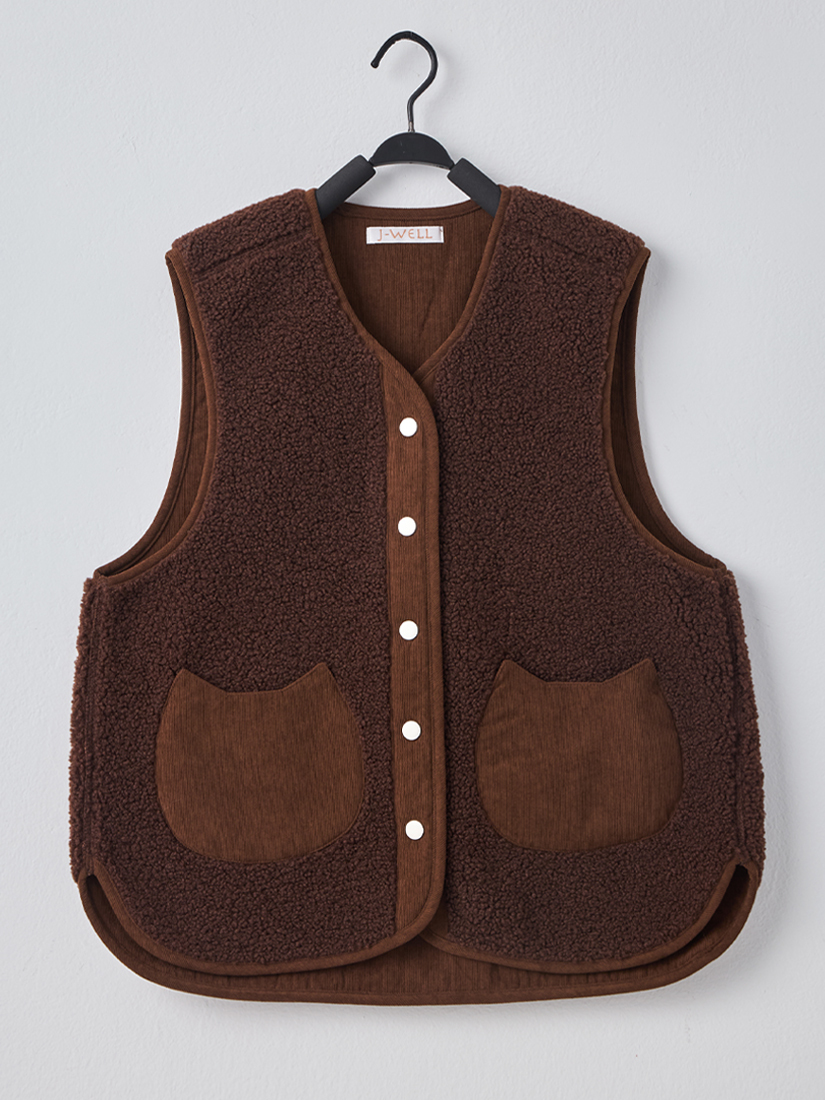 條絨背心捲邊落肩針織上衣內絨毛開衩長裙組合