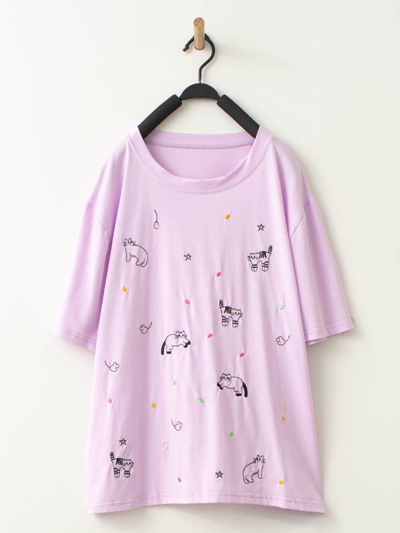 可愛日常貓咪刺繡上衣