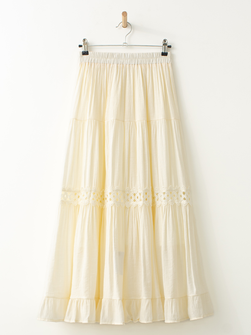 紋理感簍空蕾絲層次長裙
