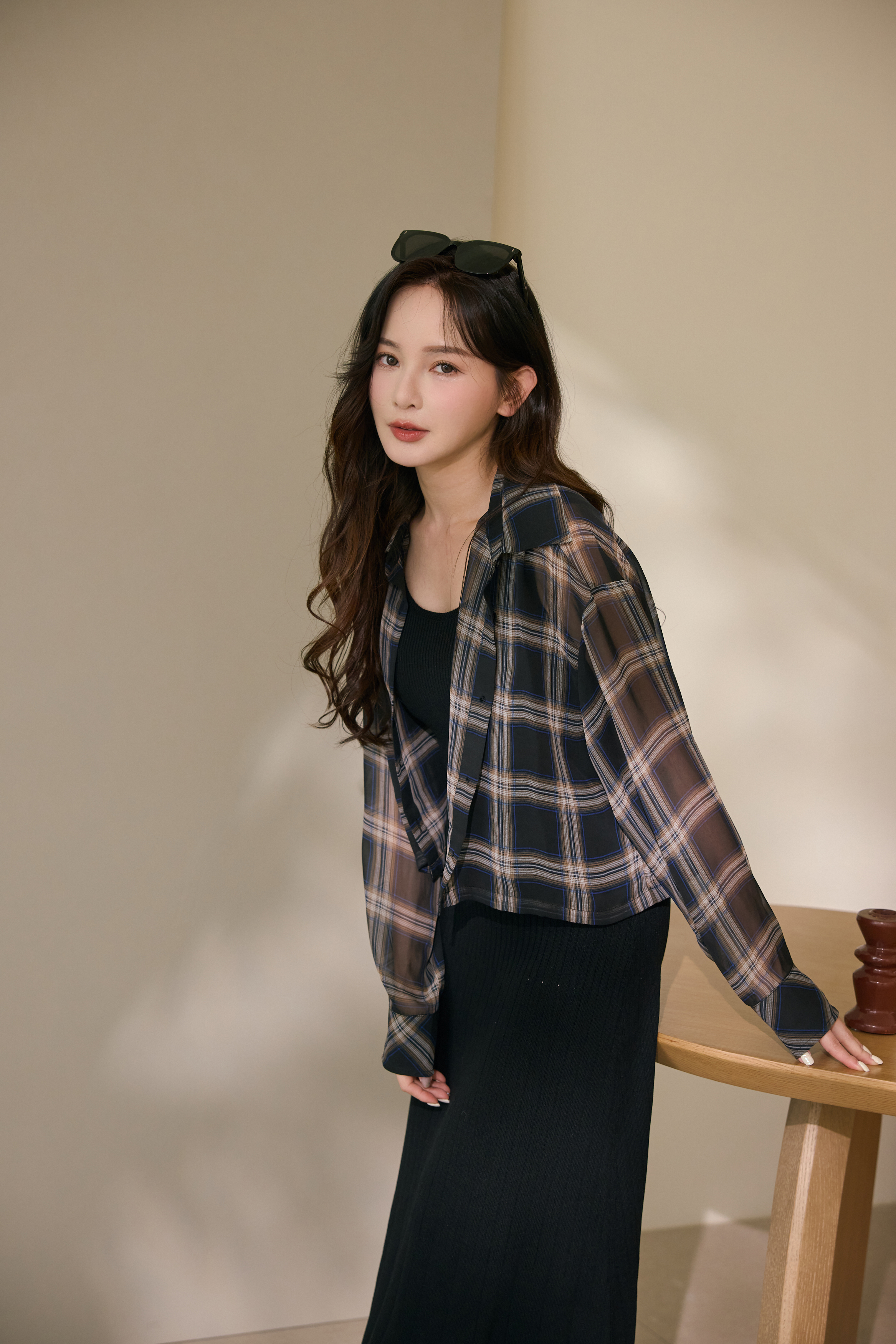 格子短版襯衫外套