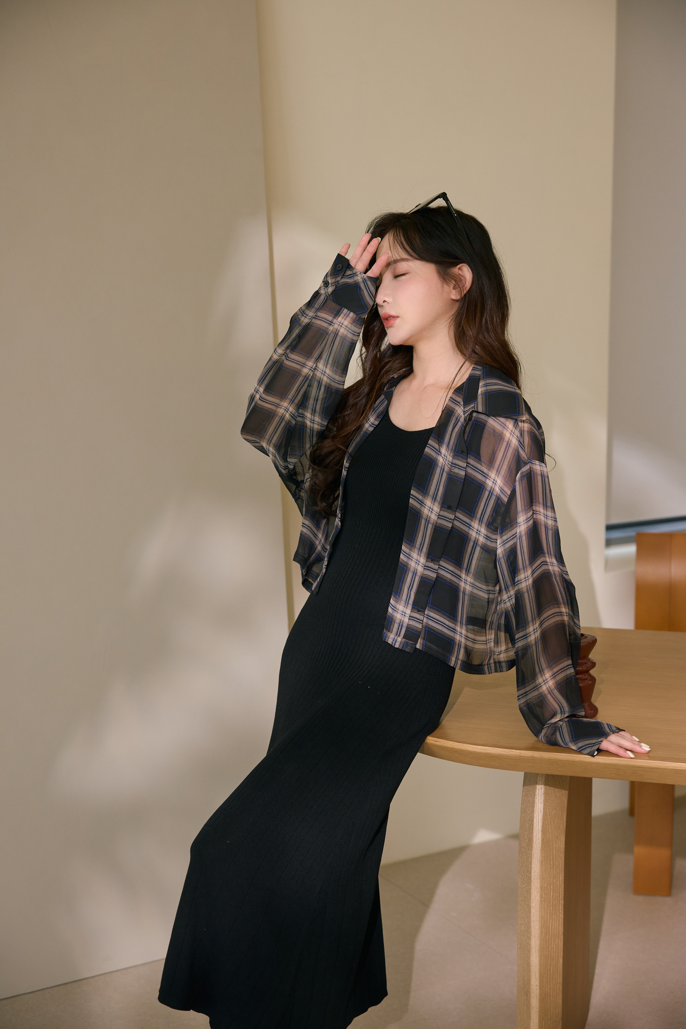 格子短版襯衫外套