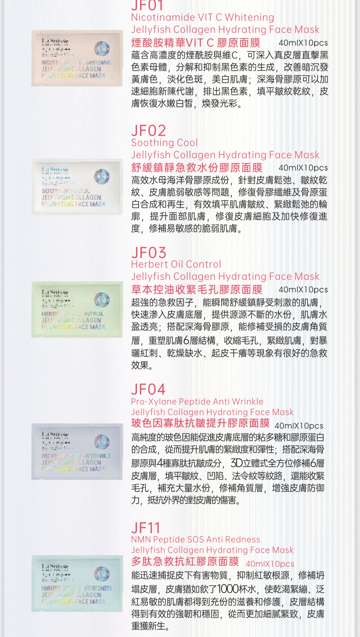 La Suisse 8D透明質酸水母膠原面膜 10款