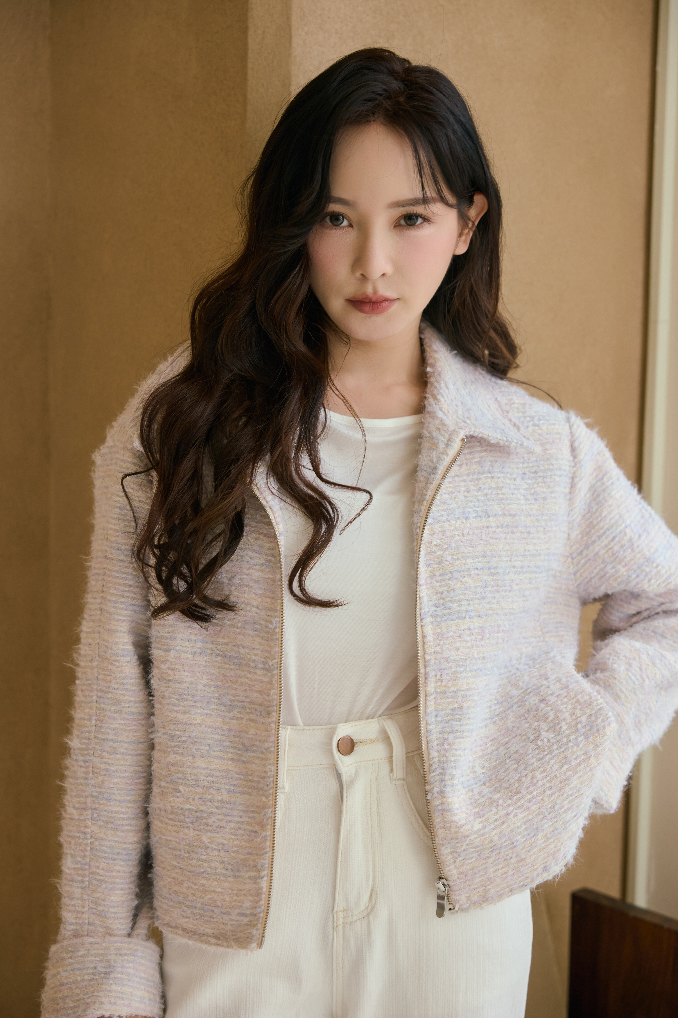 絕美粉紫羊毛毛呢外套(30%羊毛)