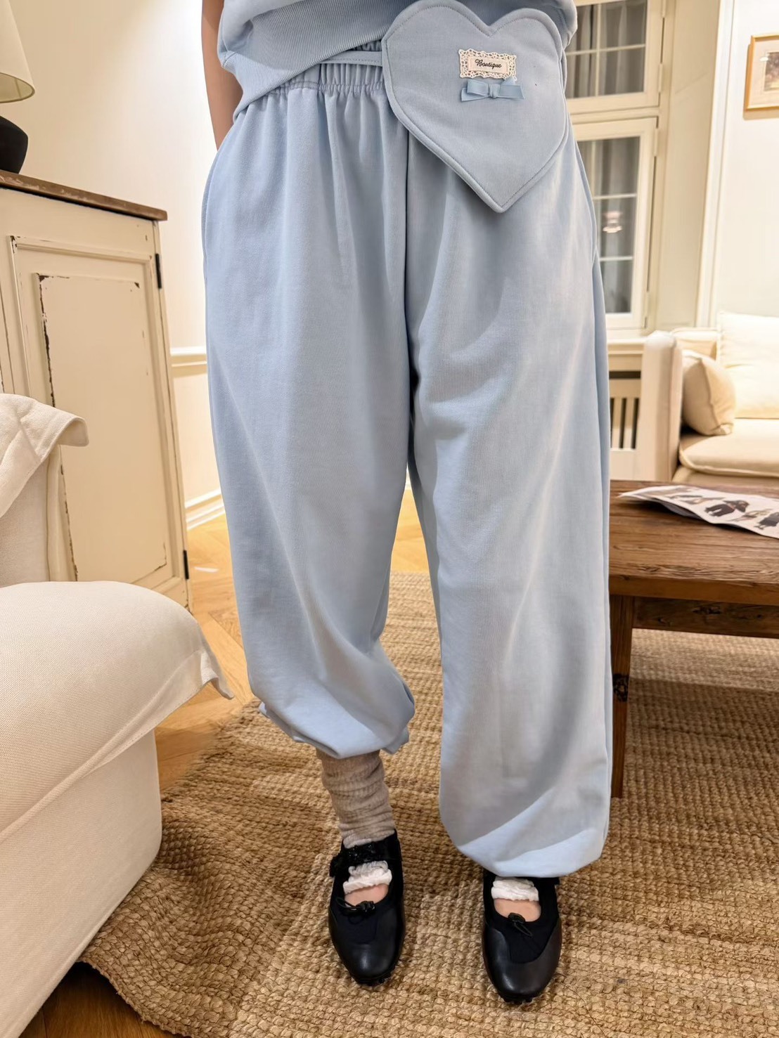 愛心裝飾腰帶棉褲