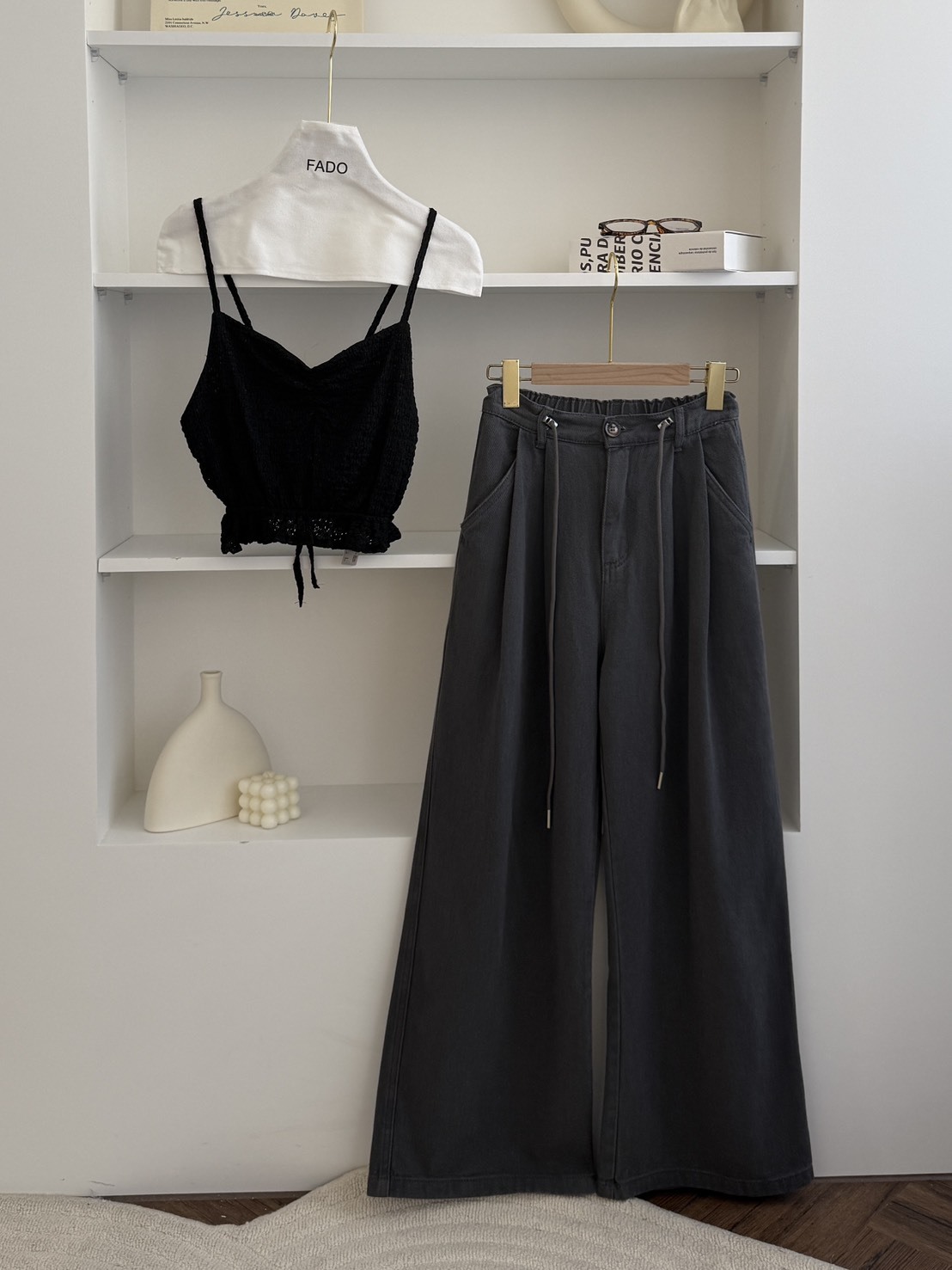 法朵Fado shop｜抽繩單釦壓褶寬褲 2545004 灰 S-XL