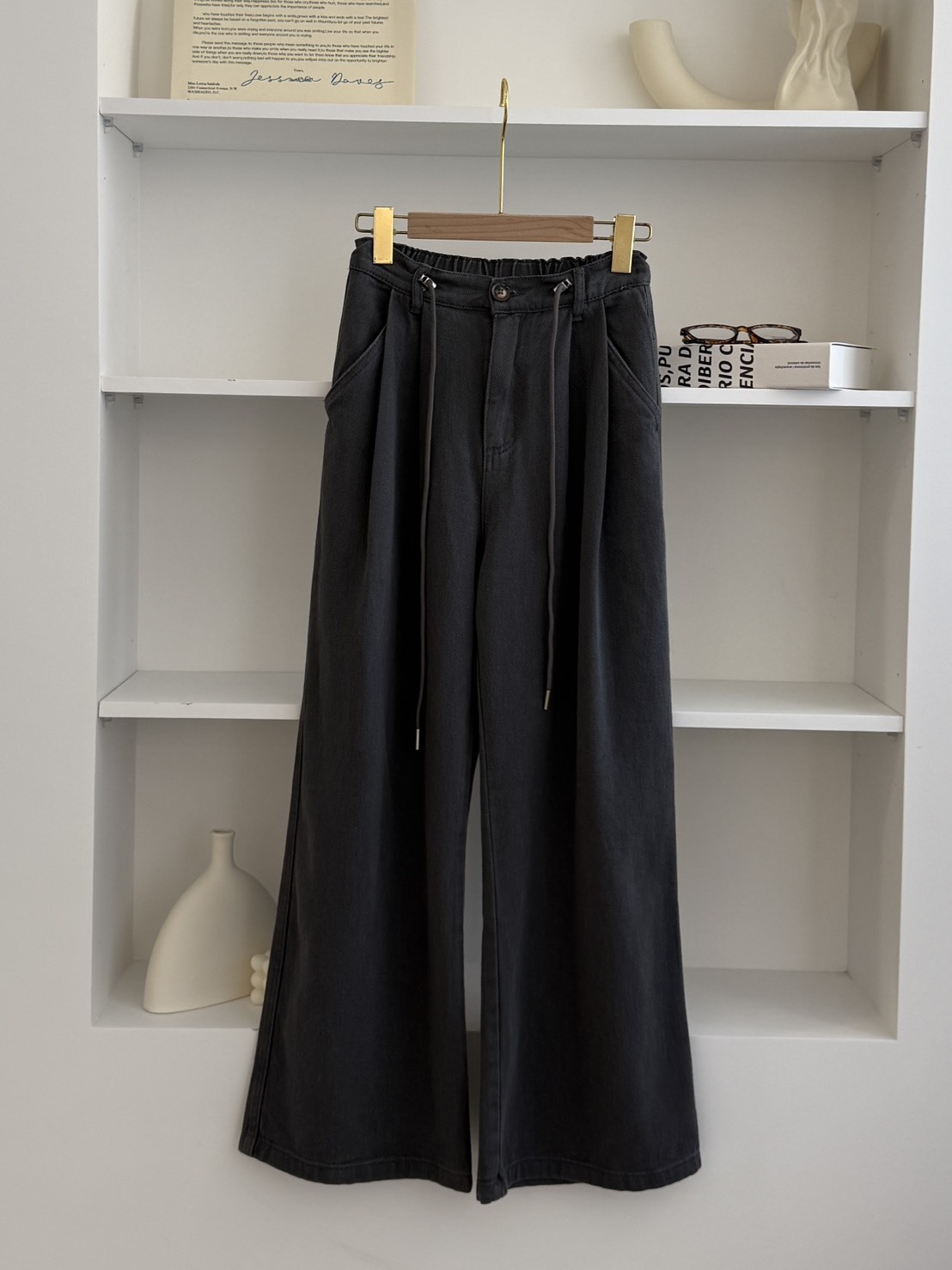 法朵Fado shop｜抽繩單釦壓褶寬褲 2545004 灰 S-XL