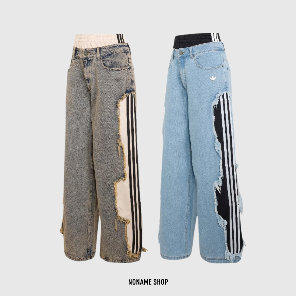 ADIDAS ORIGINALS ADILENIUM 破壞 牛仔 寬鬆 闊腿褲 三線 流蘇 長褲 兩色 (女款)