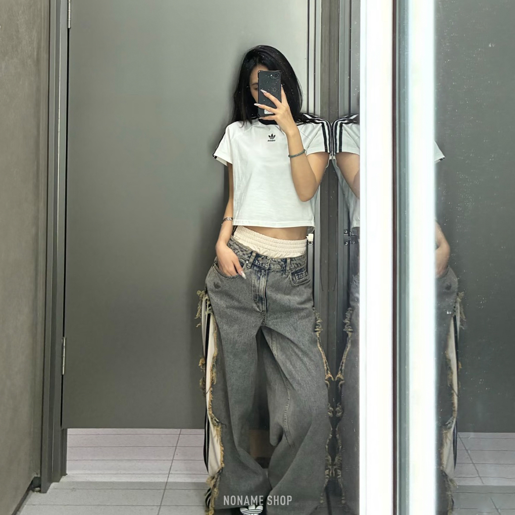 ADIDAS ORIGINALS ADILENIUM 破壞 牛仔 寬鬆 闊腿褲 三線 流蘇 長褲 兩色 (女款)