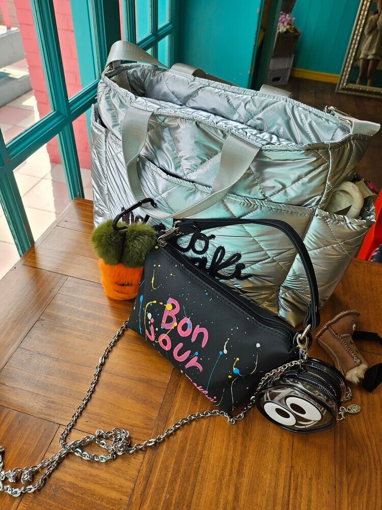 繽紛圖案尼龍拉鍊手提包((不含配件))