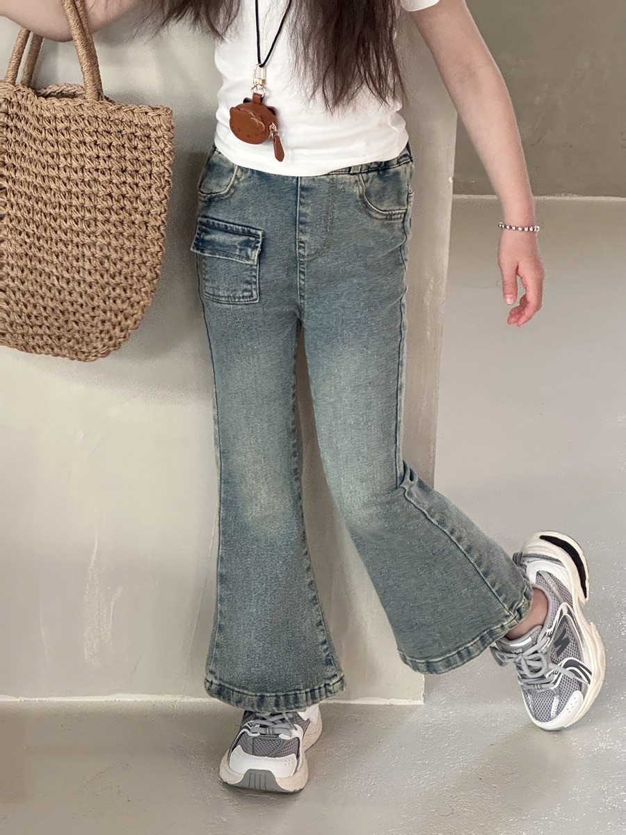 復古刷色牛仔喇叭褲