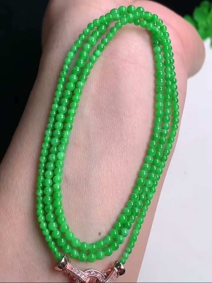 翡翠飄綠米珠珠鏈 (2.4-3.4mm直徑),天然翡翠A玉, 緬甸玉, Jade, Jadeite