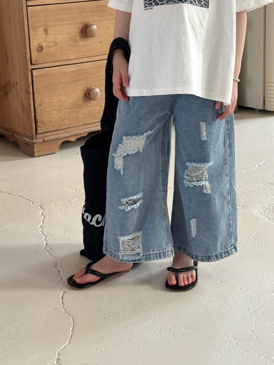 刷破牛仔九分寬褲