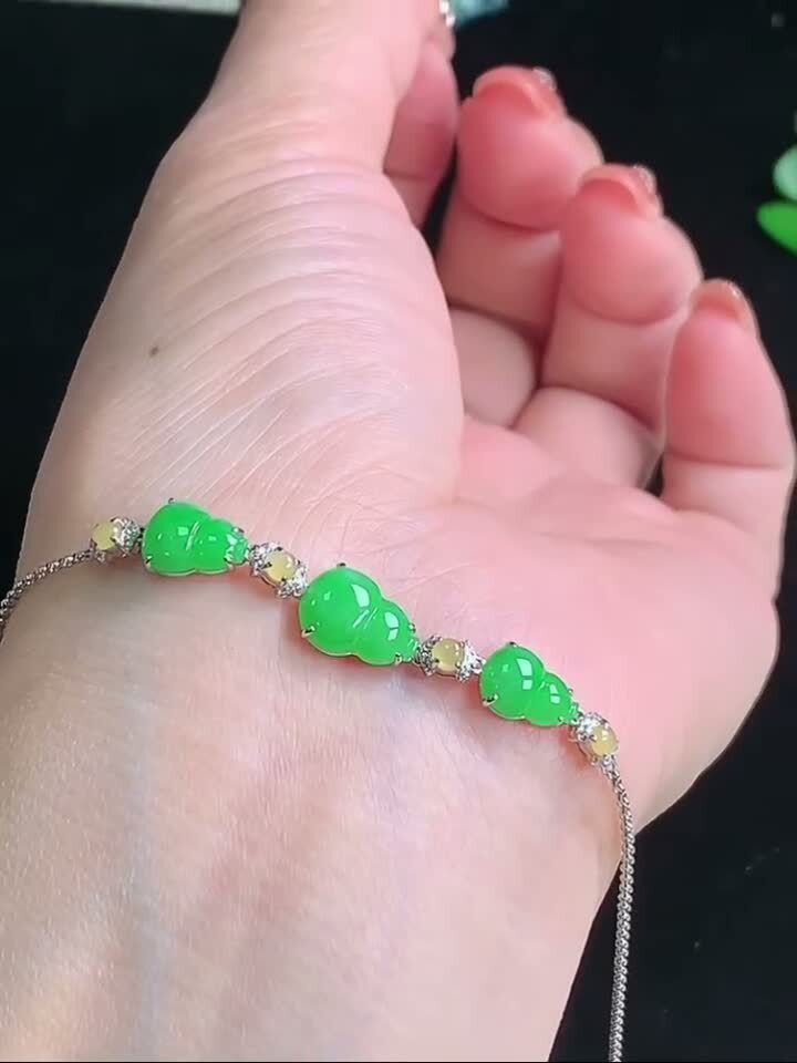 翡翠冰晴綠葫蘆手鏈,天然翡翠A玉, 緬甸玉, Jade, Jadeite