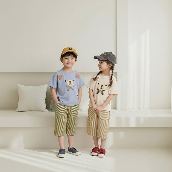 正韓夏Orangemom 兩色領巾熊透氣上衣