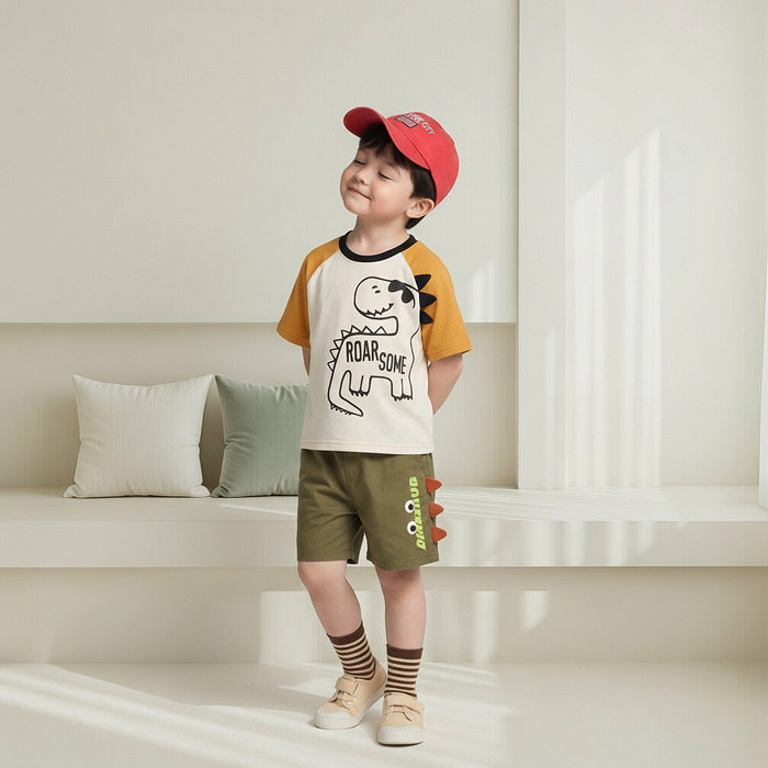 正韓夏Orangemom 兩色立體恐龍拼袖上衣