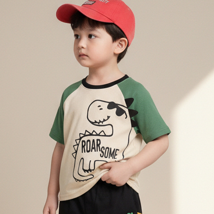 正韓夏Orangemom 兩色立體恐龍拼袖上衣