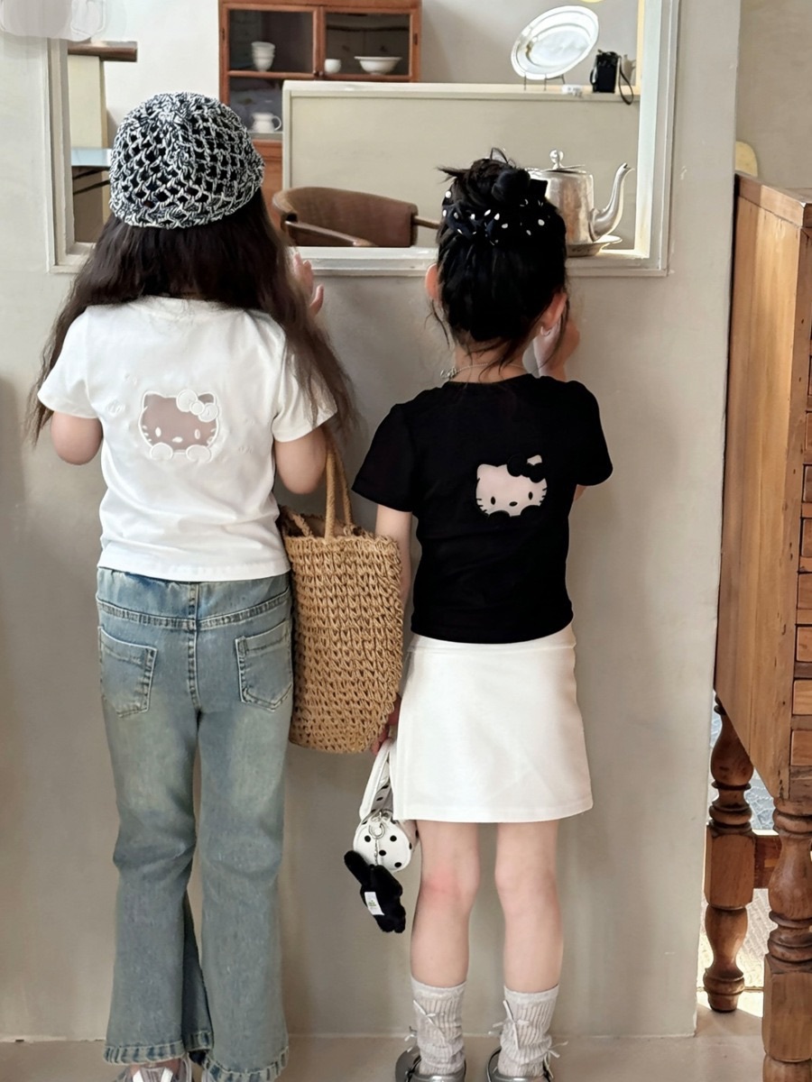 兩色貓貓合身短版上衣