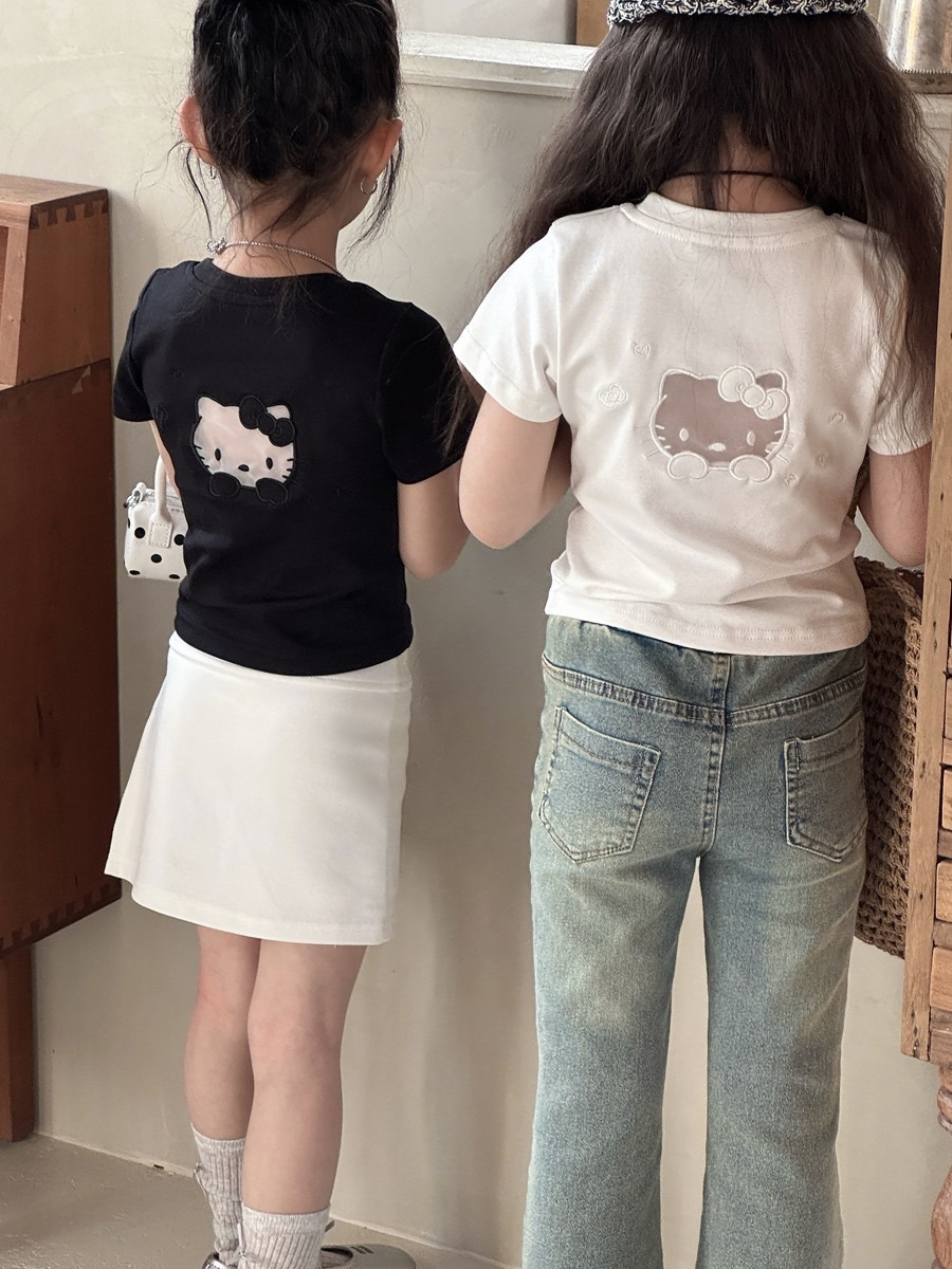兩色貓貓合身短版上衣