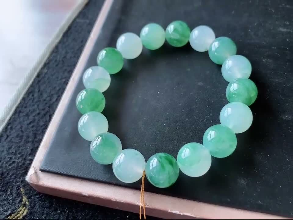 翡翠冰種飄花圓珠手串 (12.2mm直徑),天然翡翠A玉, 緬甸玉, Jade, Jadeite
