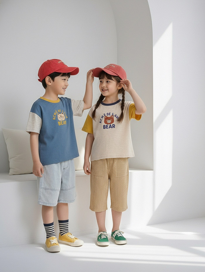 正韓夏Orangemom 三色布標熊熊上衣