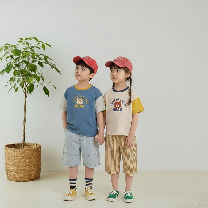 正韓夏Orangemom 三色布標熊熊上衣