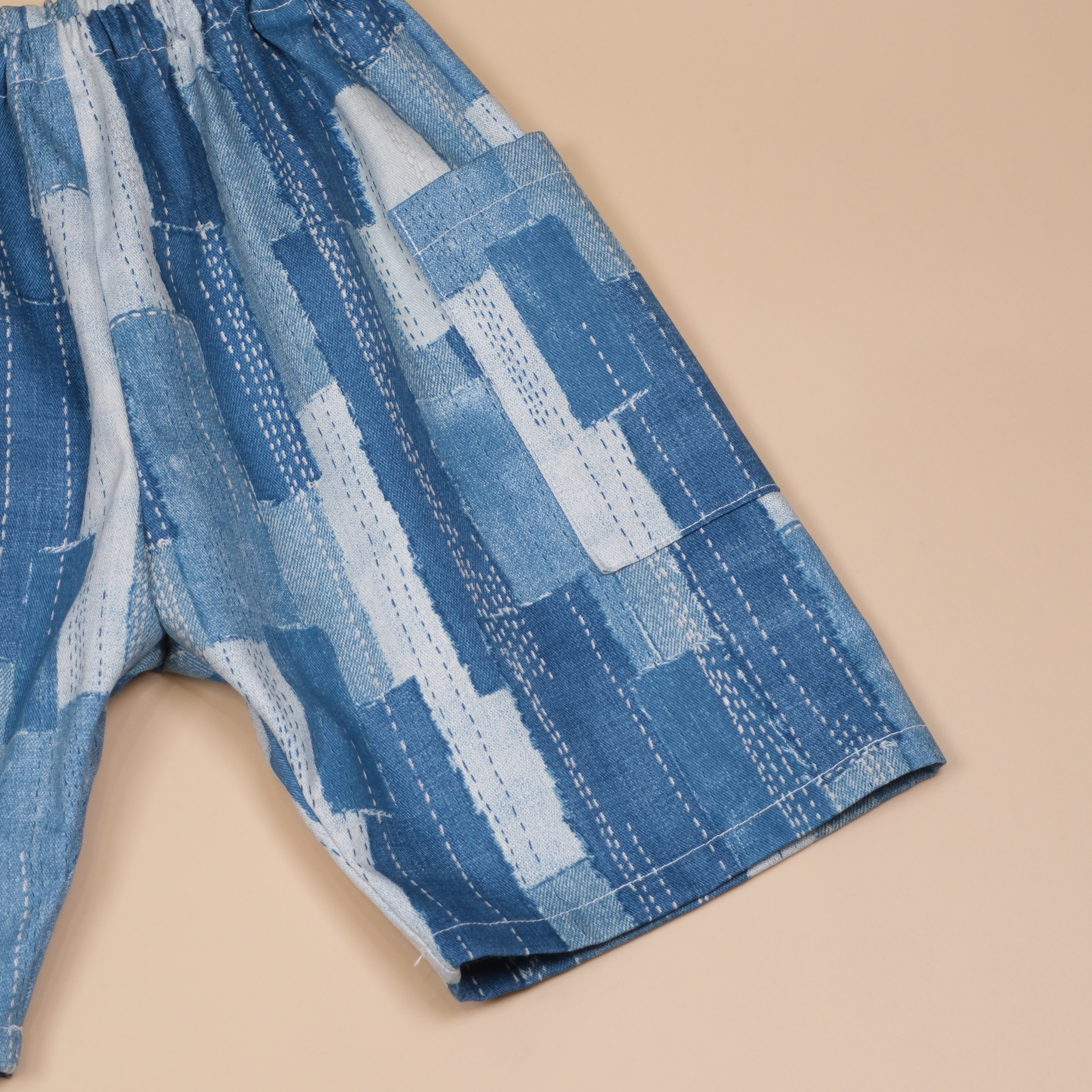 布野日和系列 ❖ 靛藍拼織 ❖ 手作口袋及膝短褲