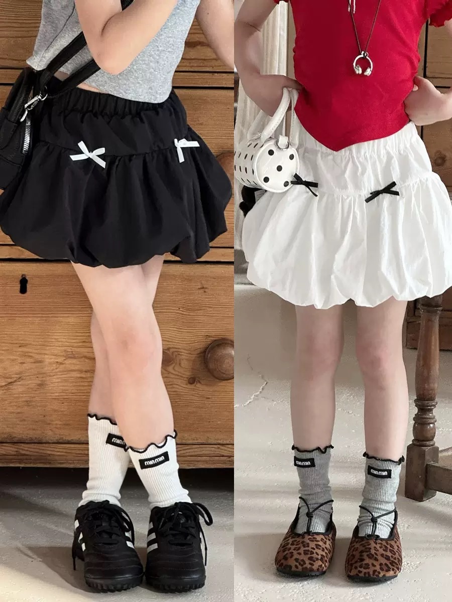 兩色甜美蝴蝶結花苞裙