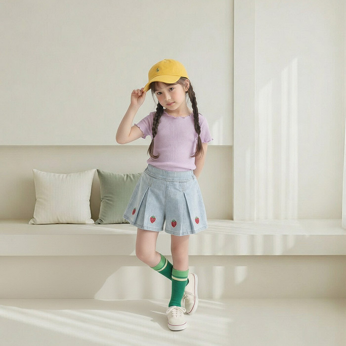 正韓夏Orangemom  三色草莓百褶短褲