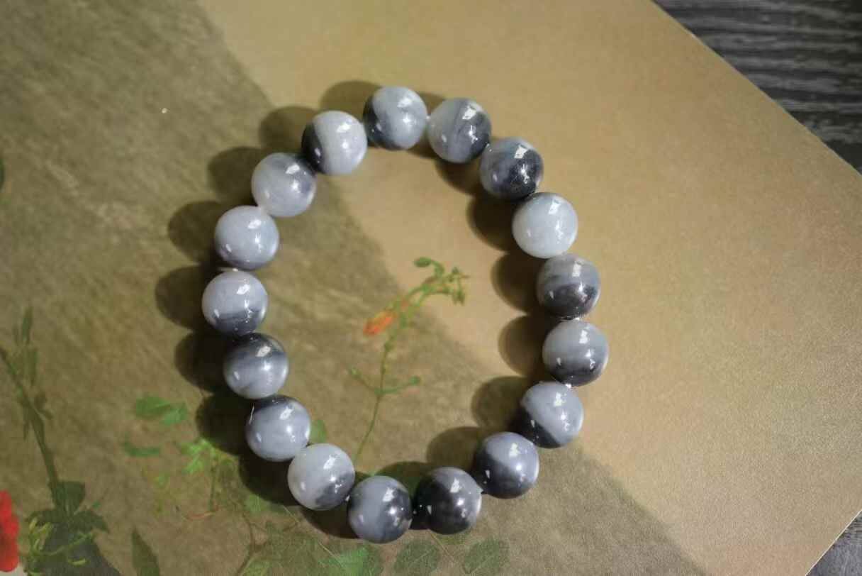 和田玉籽料青花手串 (12mm直徑),天然和田玉軟玉