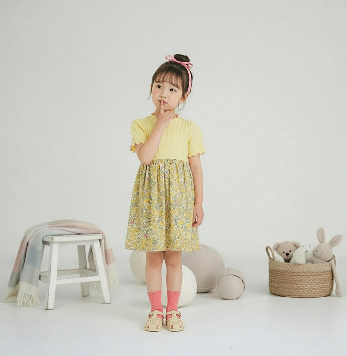 正韓夏Orangemom 兩色夏季碎花捲邊洋裝