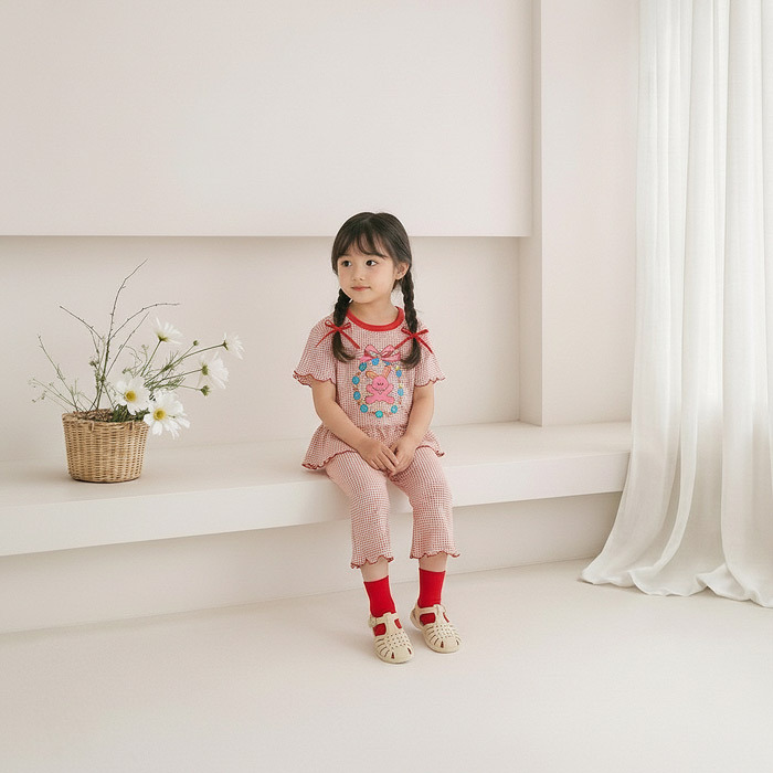 正韓夏Orangemom  兩色木耳格子喇叭褲