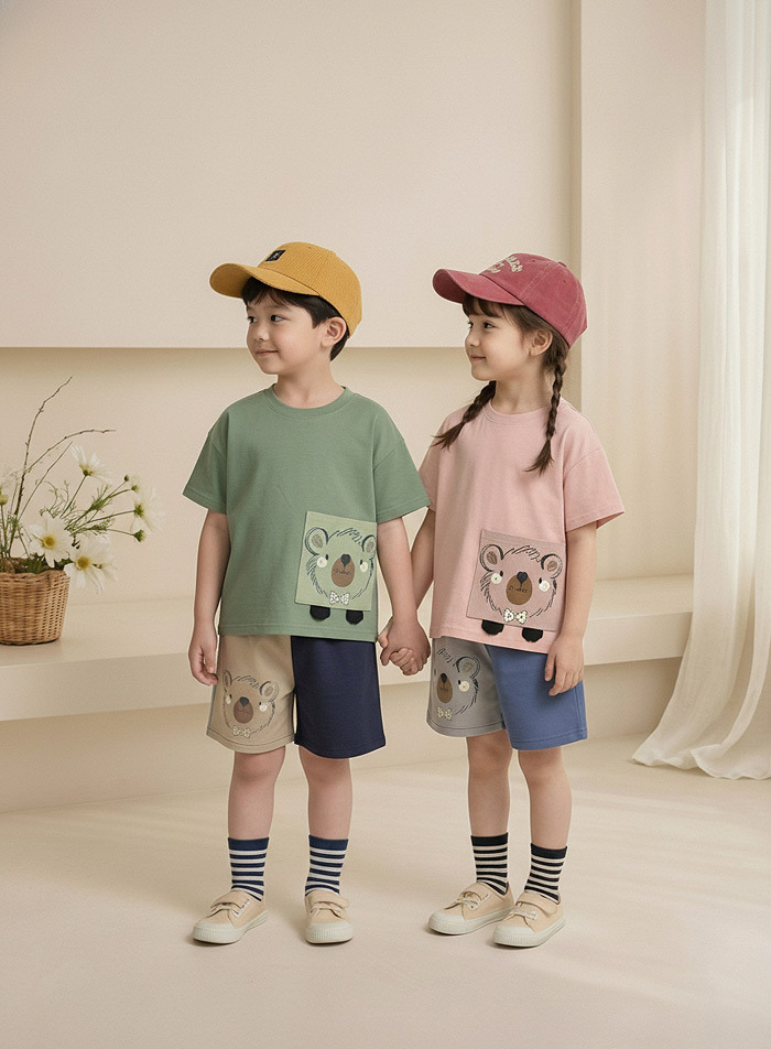 正韓夏Orangemom  四色拼色熊熊褲