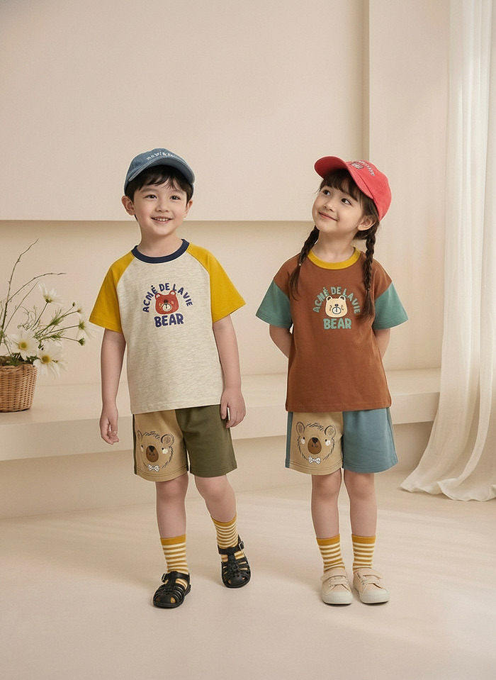 正韓夏Orangemom  四色拼色熊熊褲