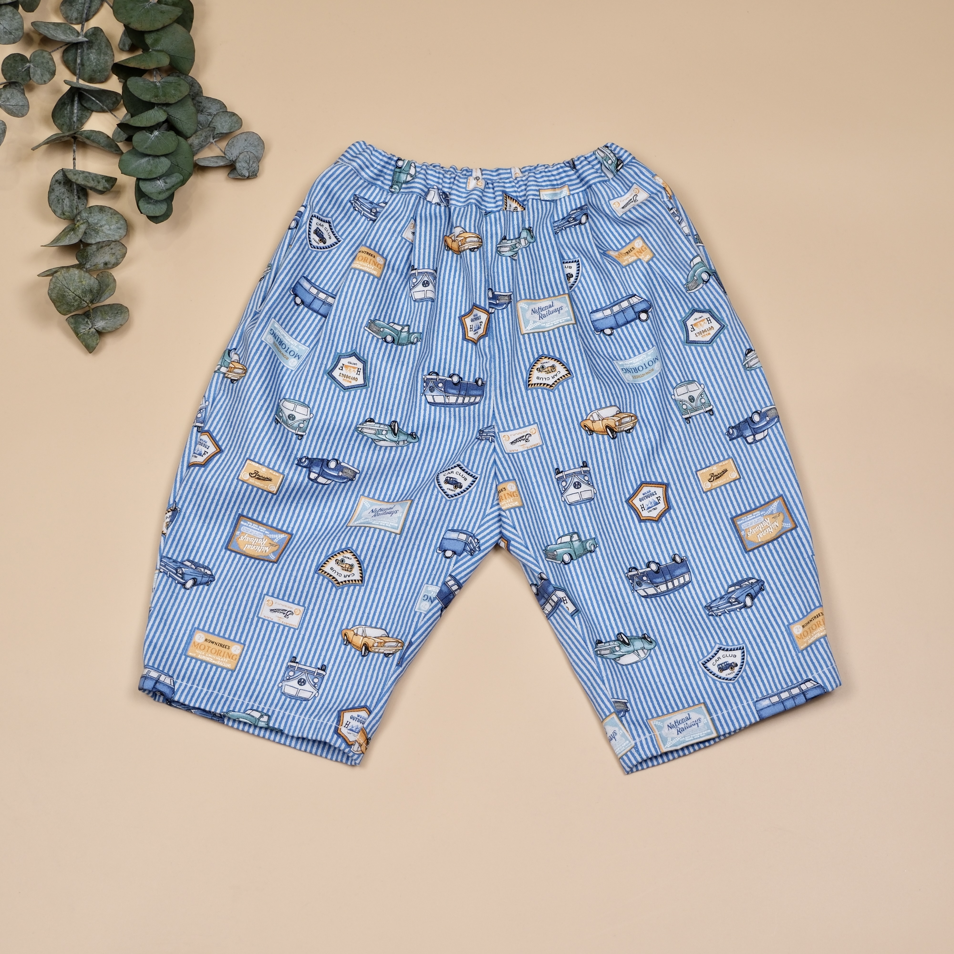 城市漫遊系列 👣 車車條紋寬版九分長褲 👣 藍