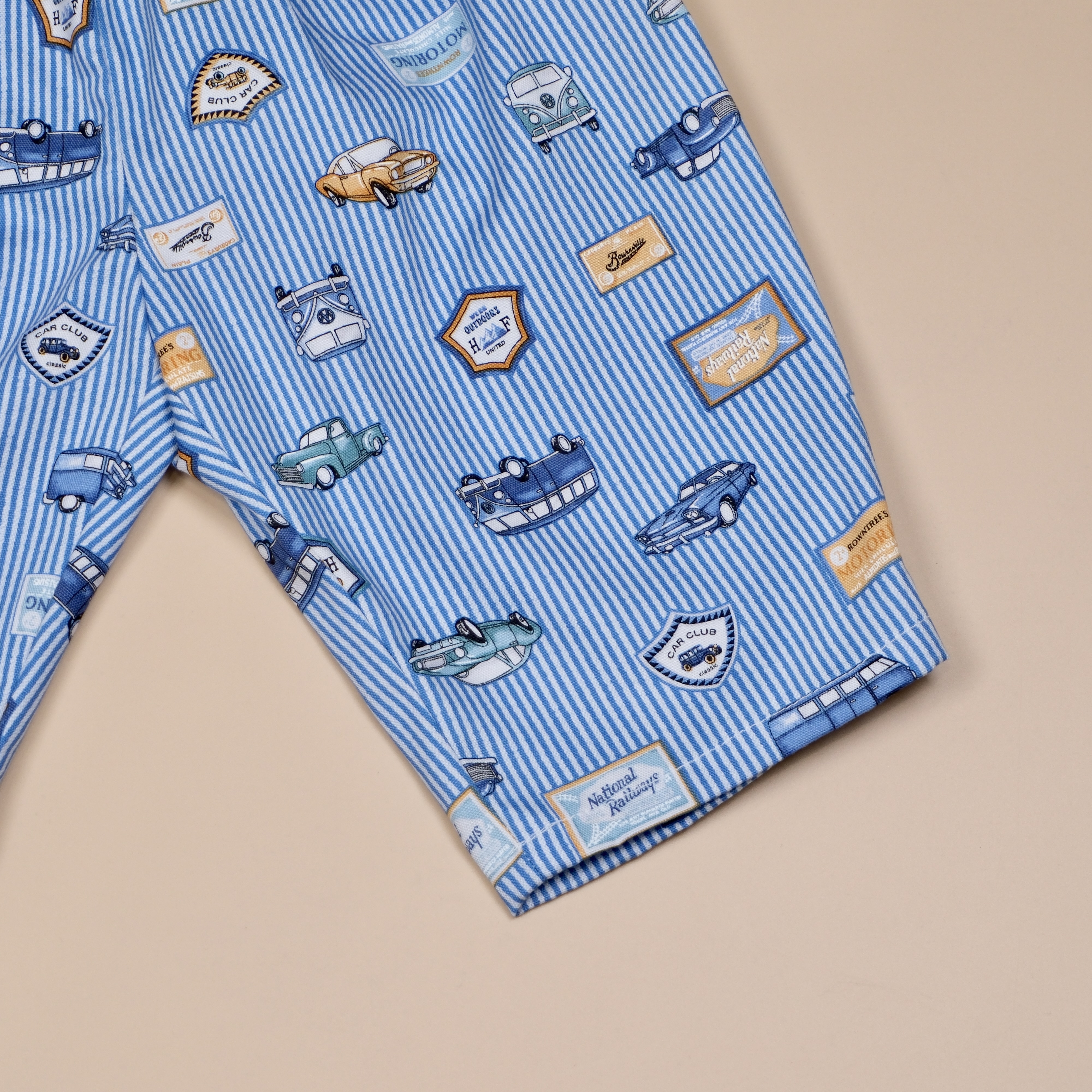 城市漫遊系列 👣 車車條紋寬版九分長褲 👣 藍