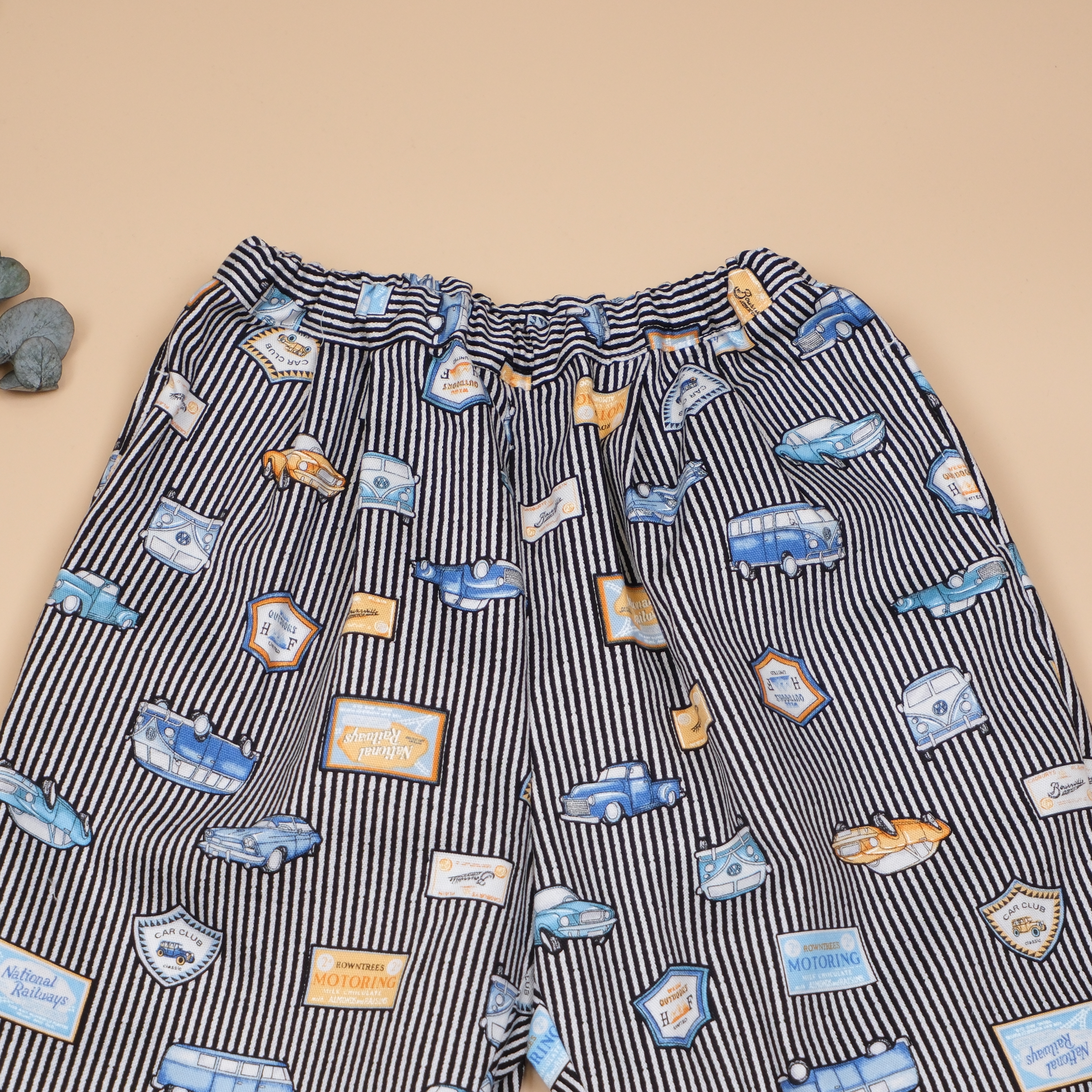 城市漫遊系列 👣 車車條紋寬版九分長褲 👣 黑